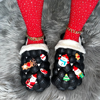 Black Furry House Slides for Chirstmas Funny DIY Bubble Slippers