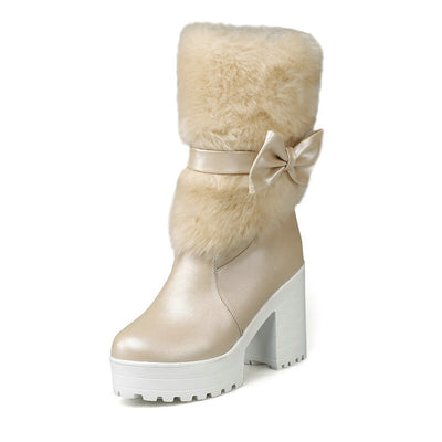 PU High Heel Faux Suede Snow Boots