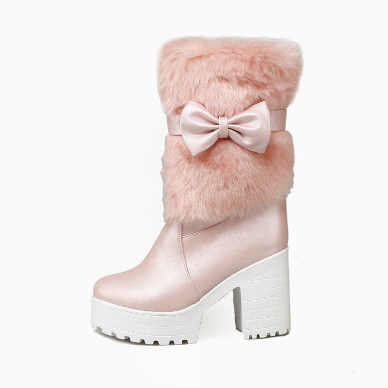 PU High Heel Faux Suede Snow Boots