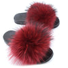 Women Real Fox Fur Feather Vegan Leather Open Toe Single Strap Slip On Sandals Multicolor