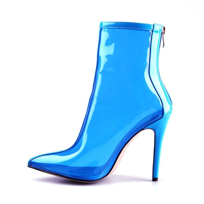 2019 Fashion Women PVC Ankle Boots Super High Heels Women Shoes Sexy Transparent Boots Pointed Toe Crystal Handmade