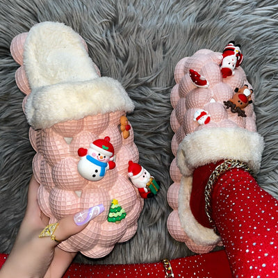 Pink Furry House Slides for Chirstmas Funny DIY Bubble Slippers