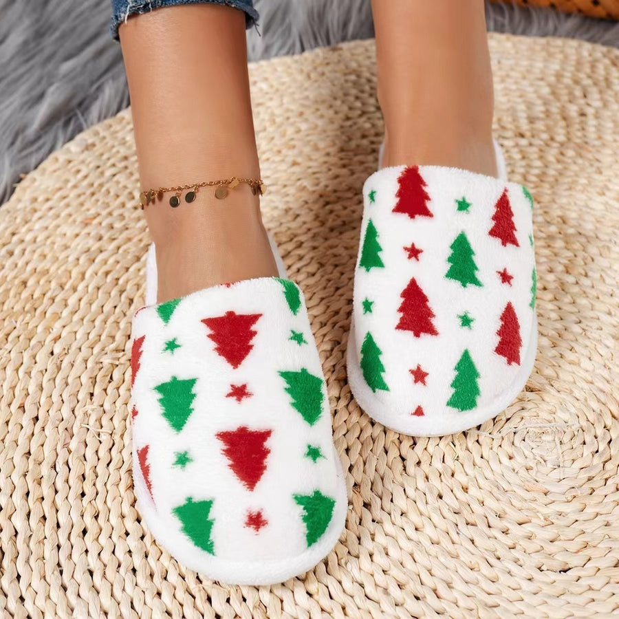 Christmas Tree Pattern Fluffy Slippers for Bedroom